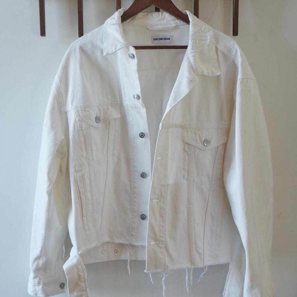 Balenciaga White Denim Jacket Size 38 (M) Logo Buttons and  Embroidery 2018